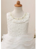 Beaded Ivory Lace Organza Tiered Flower Girl Dress